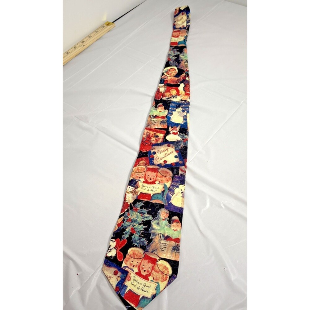 Hallmark Christmas Silk Tie Santa Snowman Holiday Novelty Necktie Multicolor